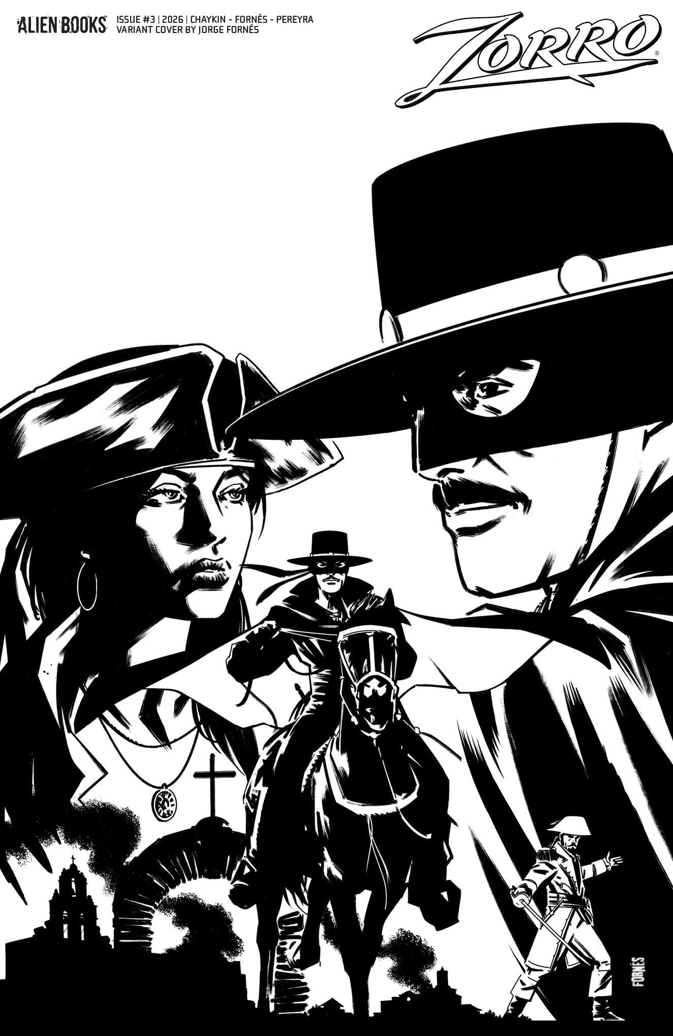 Marvel Comics Zorro #3 Variant D Jorge Fornés Black & White