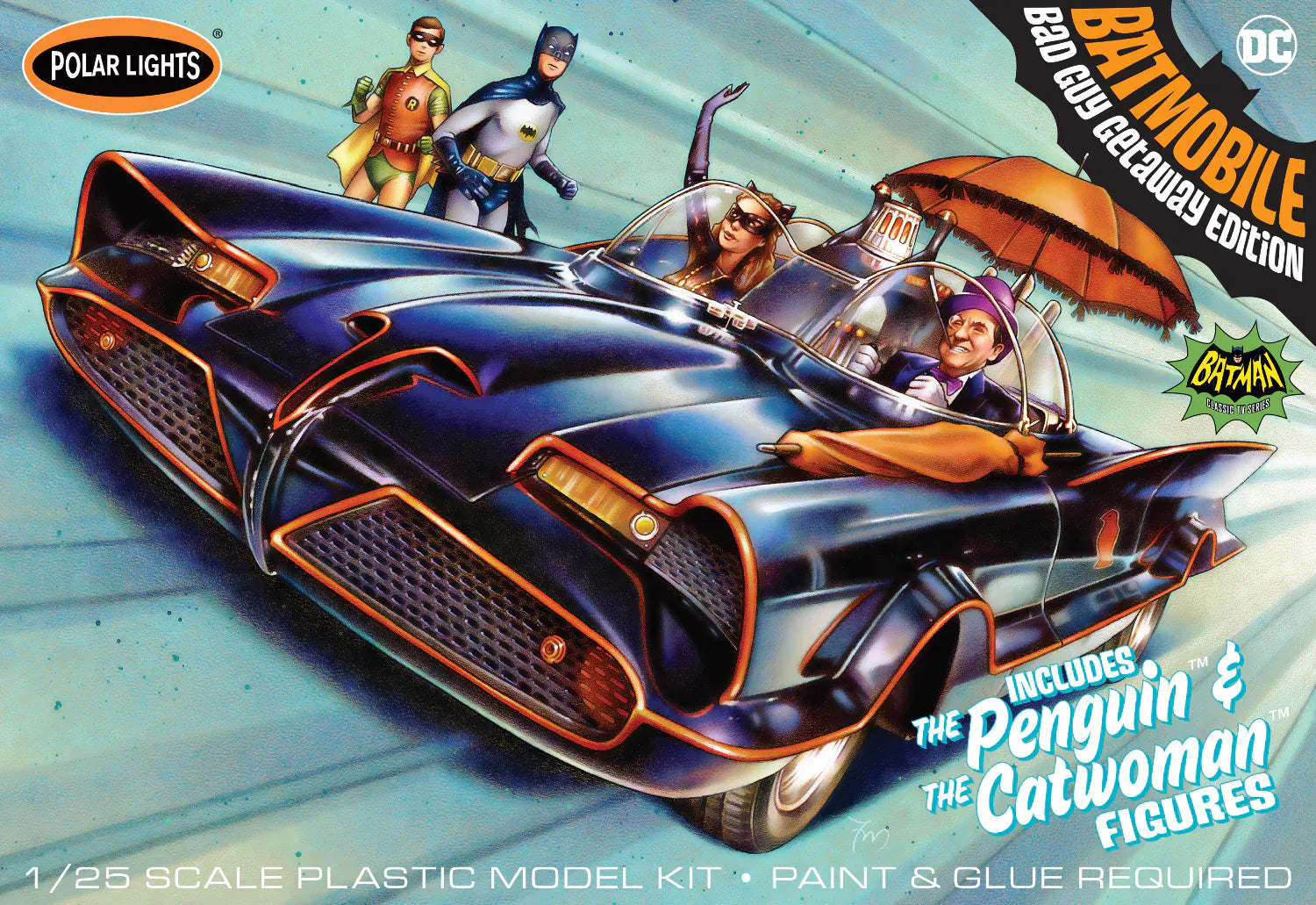 Round 2 Polar Lights Batman Classic TV Series Batmobile w/Catwoman & Penguin Figures 1:25 Scale Model Kit